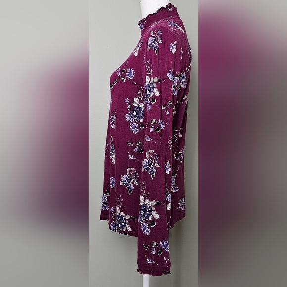 Womens ELLE Long Sleeve Ruffle Mock Neck WINE/PURPLE MEDIUM - Picture 3 of 8